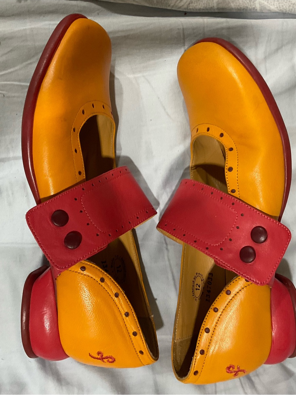 John Fluevog Inspired Women’s Mary Jane Shoes in Mustard Yellow with Coral